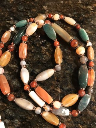 Vintage Polished Agate Stone Multi Color Necklace " Necklace.  Hangs 24”