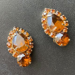 D&e Juliana Vintage Amber Pear Round Glass Rhinestone Clip Earrings 650