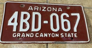 Arizona Vintage License Plate Red Grand Canyon State 4bd - 067 Az Vehicle