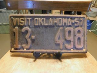 Vintage 1957 Visit Oklahoma Car Tag 13 - 498