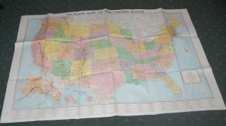 Early 1960s 50 State Wall Map Of The Usa 52 X 34 "