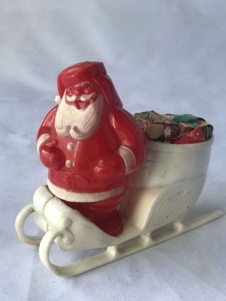 Vintage Hard Plastic Santa In Sleigh - Rosbro Christmas Candy Holder - 1950’s