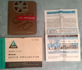 Vintage Kodak 1952 Cine Photoguide & Sears Tower 8mm Movie Projector Model P - 911