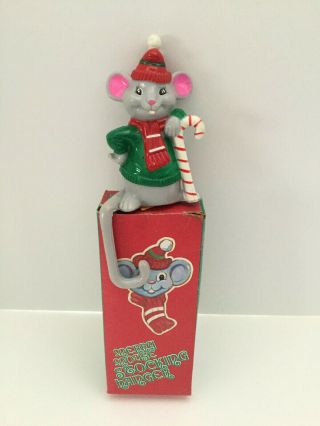 Vintage Plastic Jsny Christmas Stocking Holder Merry Mouse Hong Kong Box