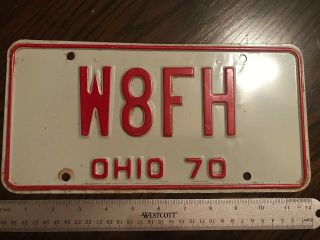 Vintage 1970 Ohio Ham Radio License Plate Tag W8fh