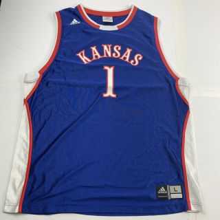 Kansas Jayhawks Ncaa Basketball Adult Men’s Large Adidas Jersey 1 Blue Euc