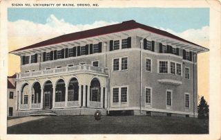 Vtg 1937 Postcard University Of Maine Sigma Nu Fraternity Frat House Orono Me B6