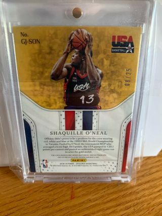 2018 - 2019 Panini Opulence Shaquille O’Neal Patch Auto 08/25 2