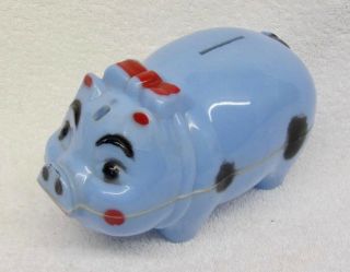 Vintage 1950s Wes Ko Products Blue Piggy Bank Hard Plastic Saving Pig California