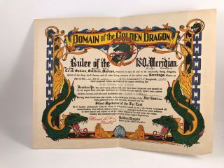 Vintage 1949 Domain Of The Golden Dragon Award - Harry W Wickman Usat Aw Greely