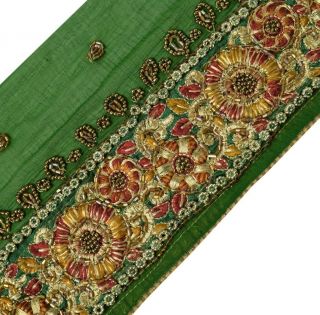 Vintage Saree Sewing Trim Indian Craft Border Beaded Embroidered Green Lace