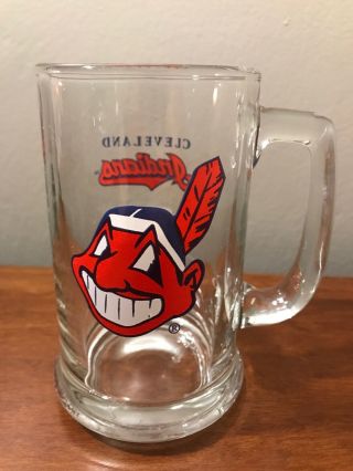Vintage Cleveland Indians Banned Logo Chief Wahoo Glass Beer Mug