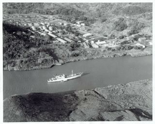 1963 Vintage Photo Aerial Of Ship Passing City Of Gamboa On Chagres River Panama