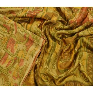 Tcw Vintage Printed Ethnic Saree 100 Pure Silk Craft Fabric Green Sari