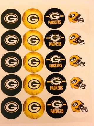 Set Of 20 - 2 " Green Bay Packers Adhesive Stickers.  Make Birthday Cupcake Toppers
