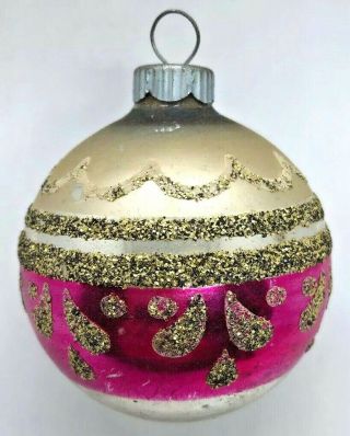 Shiny Brite Vintage Mercury Glass Ball Ornament Pink & Silver W/ Mica Glitter