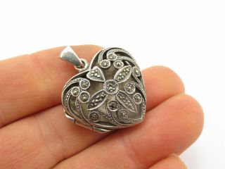 Vintage Sterling Silver & Marcasite Love Heart Locket Pendant
