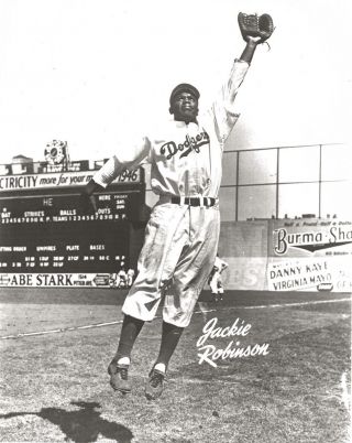 Jackie Robinson 8x10 Photo Brooklyn Dodgers Baseball Picture Leaping Catch