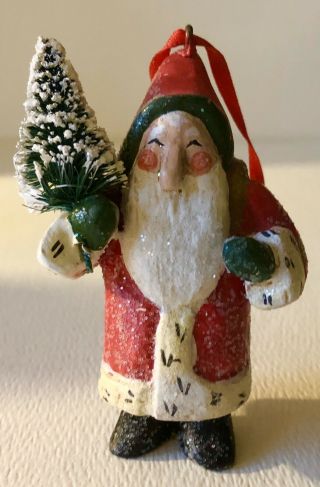 Vintage House Of Hatten Red Santa Claus With Bottle Tree Christmas Ornament