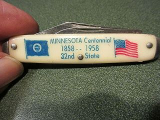 Vintage 1958 Minnesota Centennial Pocket Knife,  Usa Made,  2 Blades