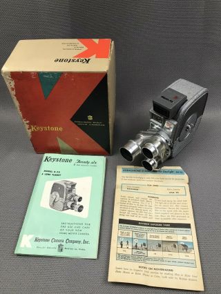 Vintage K - 26 Keystone 3 Lens Movie Camera 8mm.