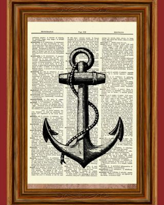 Vintage Anchor Dictionary Art Print Picture Ocean Poster Nautical Ship Sea
