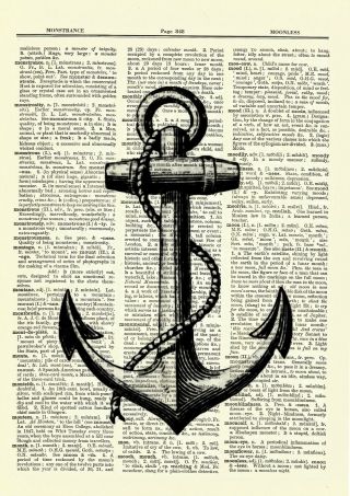 Vintage Anchor Dictionary Art Print Picture Ocean Poster Nautical Ship Sea 2