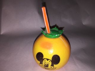 Vintage Walt Disney Productions Orange Shaped Mickey Mouse Sippy Cup 5g