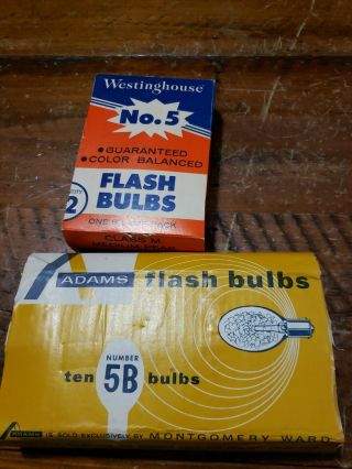 1/2 Box Vintage Westinghouse No.  5 Flashbulbs,  Box Adams 5b Nos Flash Bulbs