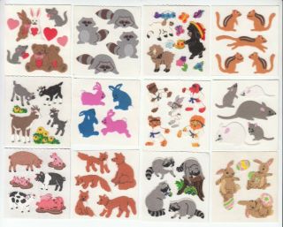Vintage Sandylion Fuzzy Bunny Raccoon Fox Mouse Pig Goat Stickers - You Choose