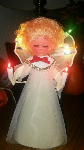 Vintage Light Up Tulle Angel With Candles Tree Topper - Mid Century