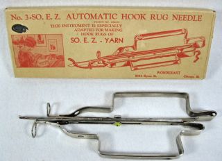Vintage No.  3 - So.  E.  Z Automatic Hook Rug Needle By Wonderart W/original Box