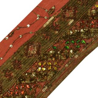 Vintage Sari Border Indian Craft Trim Hand Beaded Sequins Embroidered Lace