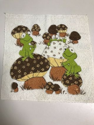 Vintage Mushroom And Frog Cotton Loop Wash Cloth Washcloth Toadstools