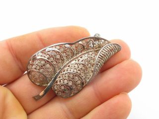 Vintage Sterling Silver Filigree Leaf Brooch Pin