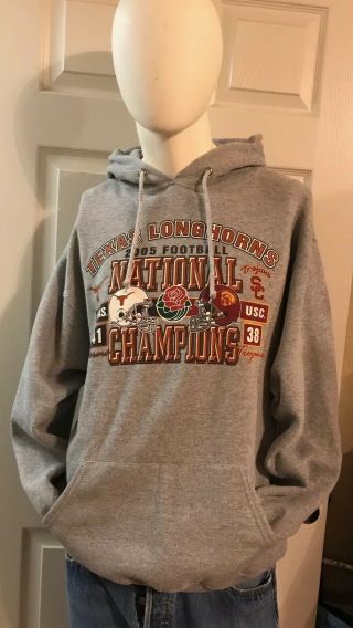 Texas Longhorns 2005 Rose Bowl National Champions Gray Hoodie Sweatshirt - Large