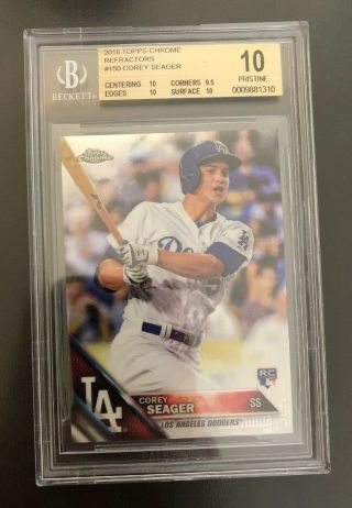 Corey Seager 2016 Topps Chrome Refractor Rookie RC BGS 10 PRISTINE LA DODGERS 2