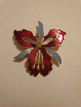 Vintage Art Deco Large Cloisonne Enamel Flower Brooch Pin