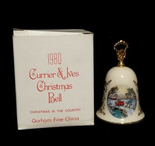 Vintage 1980 Gorham Currier & Ives Porcelain Bell - Christmas In The Country