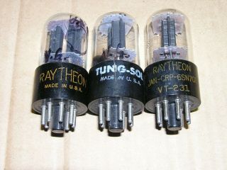 Three (3) Raytheon Tung Sol 6sn7gt Vacuum Tubes Black 2 - Rivet T - Plate Amplitrex