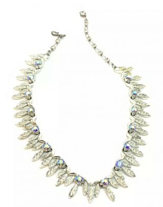 Francois For Coro Blue Ab & Clear Brilliant Rhinestone Vintage Choker Necklace