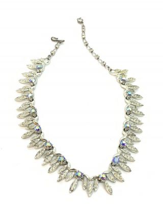 FRANCOIS For CORO Blue AB & Clear Brilliant Rhinestone Vintage Choker Necklace 3