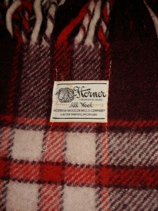 Vintage Horner Woolen Mills 100 Wool Usa Made Throw Blanket Plaid 49 " X 54 "
