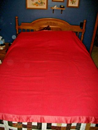 Vintage Jc Penny Golden Dawn Virgin Wool Satin Trimmed Coral Blanket 84 " X 70 "