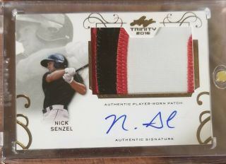 2016 Leaf Trinity Nick Senzel Rpa Rookie 3 Color Patch On Card Auto Reds