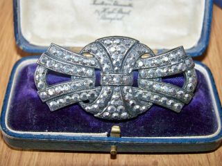 Vintage Jewellery Sparkling Silver Art Deco Geometric Bow Bar Brooch Shawl Pin