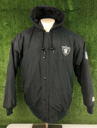 Vintage Starter Oakland Raiders Parka Puffer Jacket Full Zip Men Size Medium