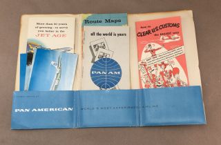1959 Pan Am Airlines Passenger Documents Route Map Customs Stickers Postcards,