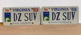 2002 2004 Virginia Vanity License Plate Dz Suv Ducks Unlimited Pair