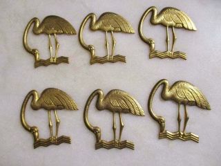 6 Vintage Brass Flamingo Stampings,  Jewelry Components,  Scrap Booking Supply